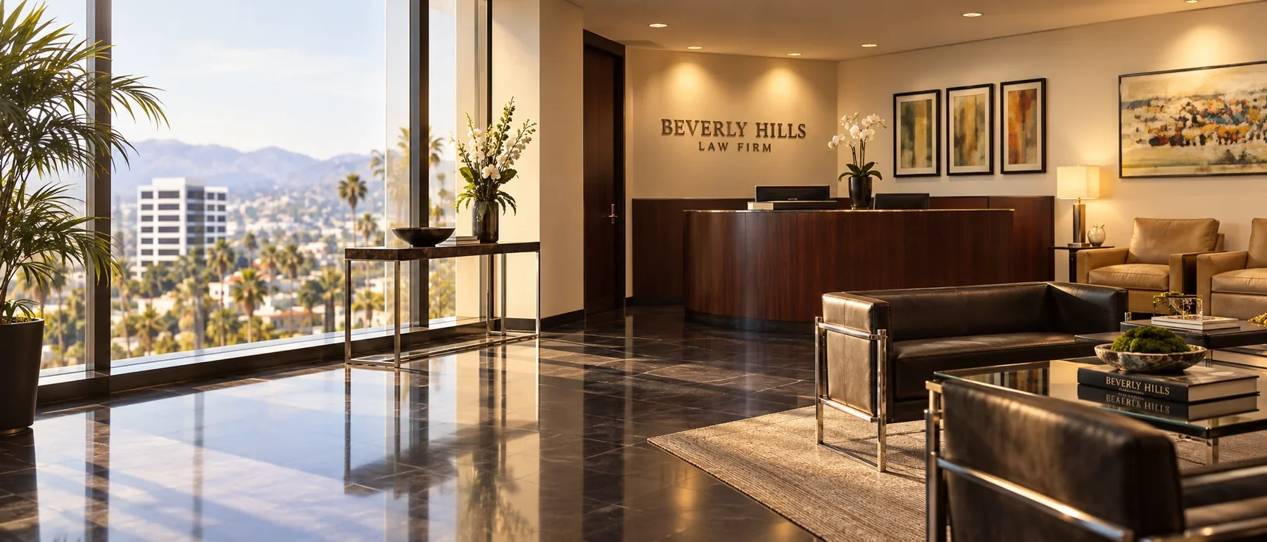 Beverly Hills law office interior overlooking the city
