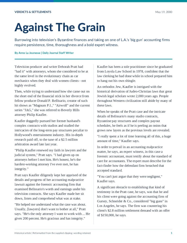 Daily Journal article Against the Grain, May 2000